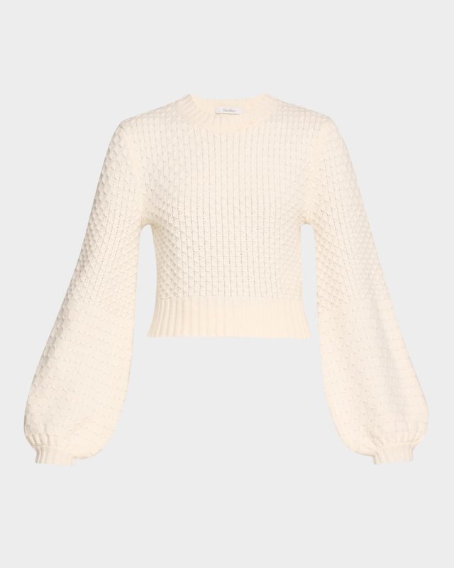 Elvira Balloon-Sleeve Cropped Wool Cashmere Sweater